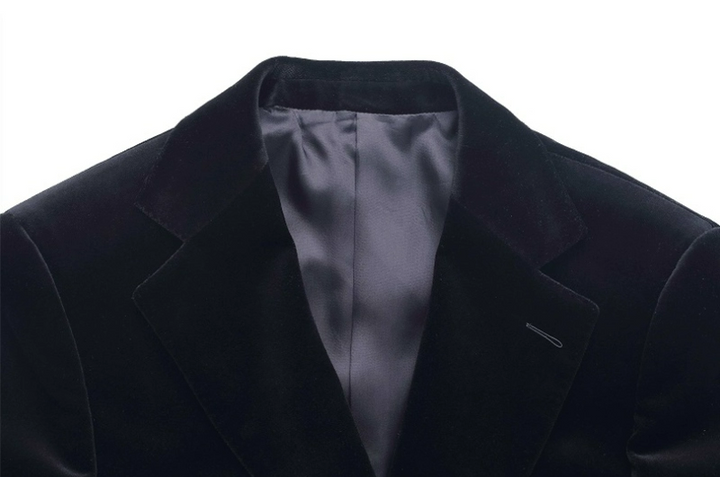 Black Wool Blazer with Gold Button and Badge Detail – Gray Wool Blazer for Men Plus Size