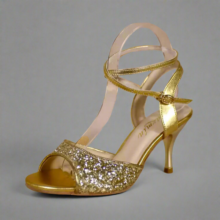 Handmade Tango Cowhide Leather Gold Latin Dance Shoes with Glitter Leather – Glod Ballroom and Latin Dance Shoes