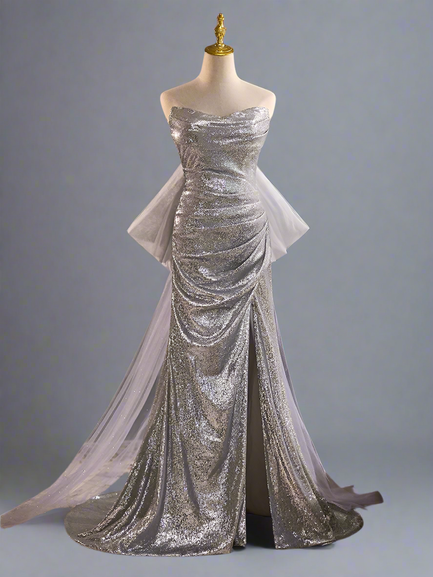 Silver Glitter Dress with Corset Back  Strapless Glitter Dress with H   WonderlandByLilian