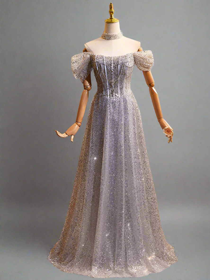 Silver Glitter Dress with Corset Back - Mermaid Dress Evening Gown - i WonderlandByLilian Silver Glitter Dress with Corset Back - Mermaid Dress Evening Gown - i WonderlandByLilian
