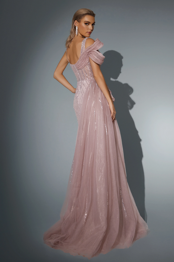 Elegantes Champagner-Gold Pailletten Abendkleid - Glitzerndes One-Shoulder Kleid - Hübsches Paillettenkleid für besondere Anlässe Plus Size