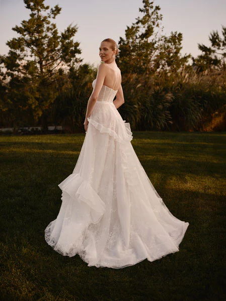 Floral Wedding Gown with Sequin Chantilly Lace – A-Line Wedding Dress with Cascading Ruffles - Strapless Wedding Dress Plus Size - Aurora