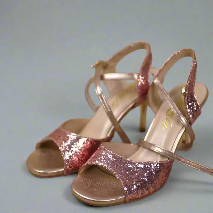 Handmade Tango Cowhide Leather Gold Latin Dance Shoes with Glitter Leather – Glod Ballroom and Latin Dance Shoes