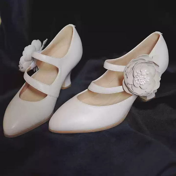 "Blooming Grace" – Handmade Vintage Mary Jane Wedding Heels