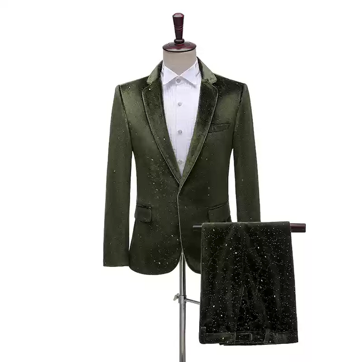 Black Glitter Mens Suit – Sparkly Two-Piece Blazer and Pants Set with Gold Trim Plus Size