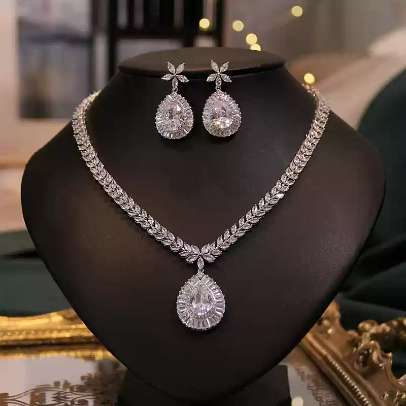 Starlet’s Teardrop – Pear Cut Crystal Pendant Necklace & Earrings Set