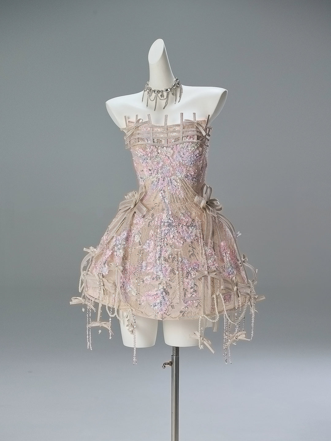 Blush Pink Strapless Mini Sequin Dress with Beaded Details – Sparkly Short Evening Dress with Corset Back Plus Size