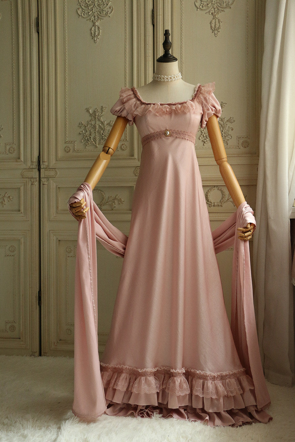 Regency Era Vintage Dusty Rose Empire Waist Dress Bridgerton Inspired Pink Embossed Gown Plus Size Regency Era Vintage Dusty Rose Empire Waist Dress Bridgerton Inspired Pink Embossed Gown Plus Size