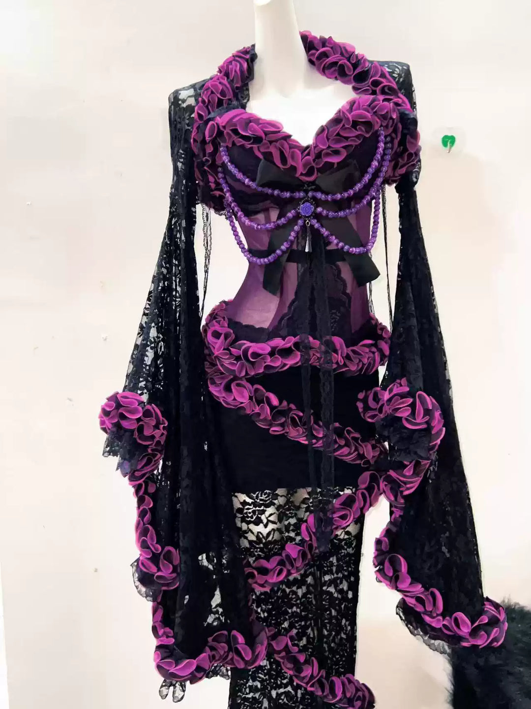 Victorian-Inspired Gothic Black and Purple Lace Corset Dress with Sheer Mermaid Skirt – Black Sexy Dress Plus Size