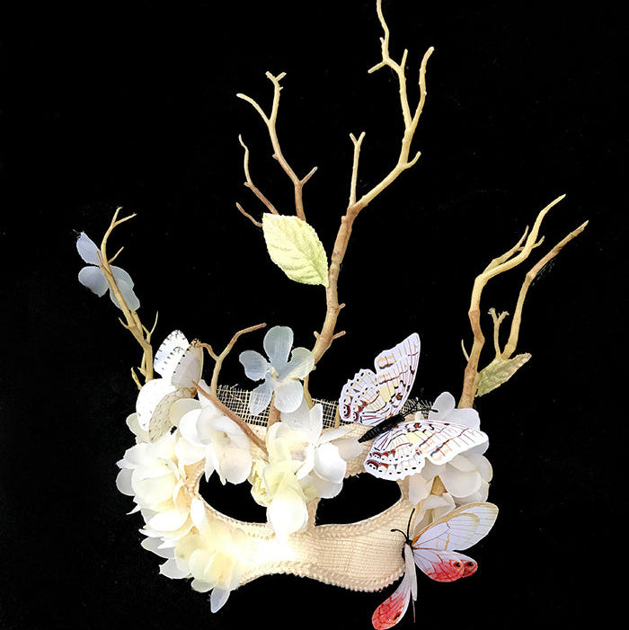Handmade Fairy Champagne Butterfly Mask – Beautiful Mask Masquerade Ball with Branches and Flowers