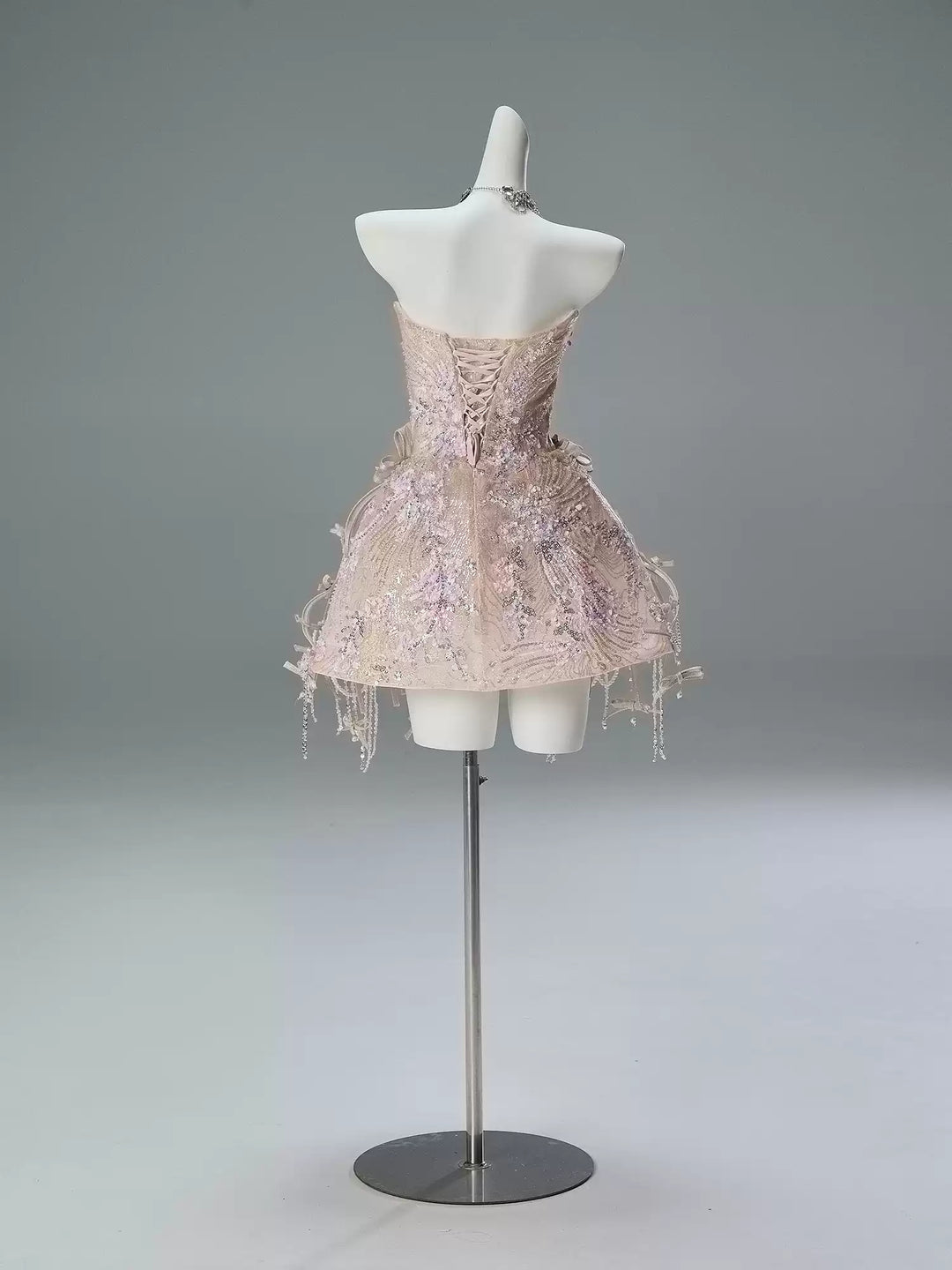 Blush Pink Strapless Mini Sequin Dress with Beaded Details – Sparkly Short Evening Dress with Corset Back Plus Size