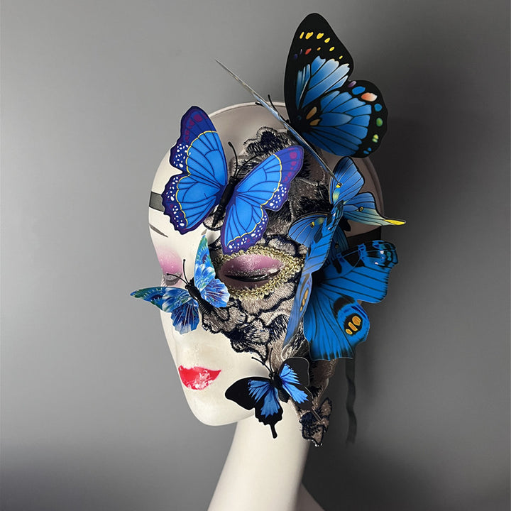 Handmade Fantasy Blue Butterfly Mask and Pretty Masks – Beautiful Masquerade Ball Face Mask with Lace and 3D Butterflies