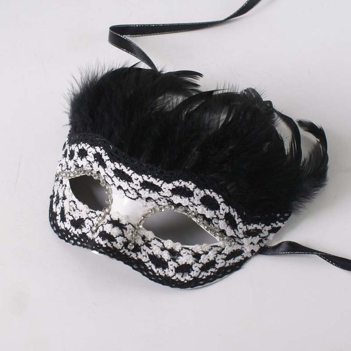 Handmade Gothic Black Masquerade Mask for Men – Elegant Feather Mardi Gras Mask with Lace