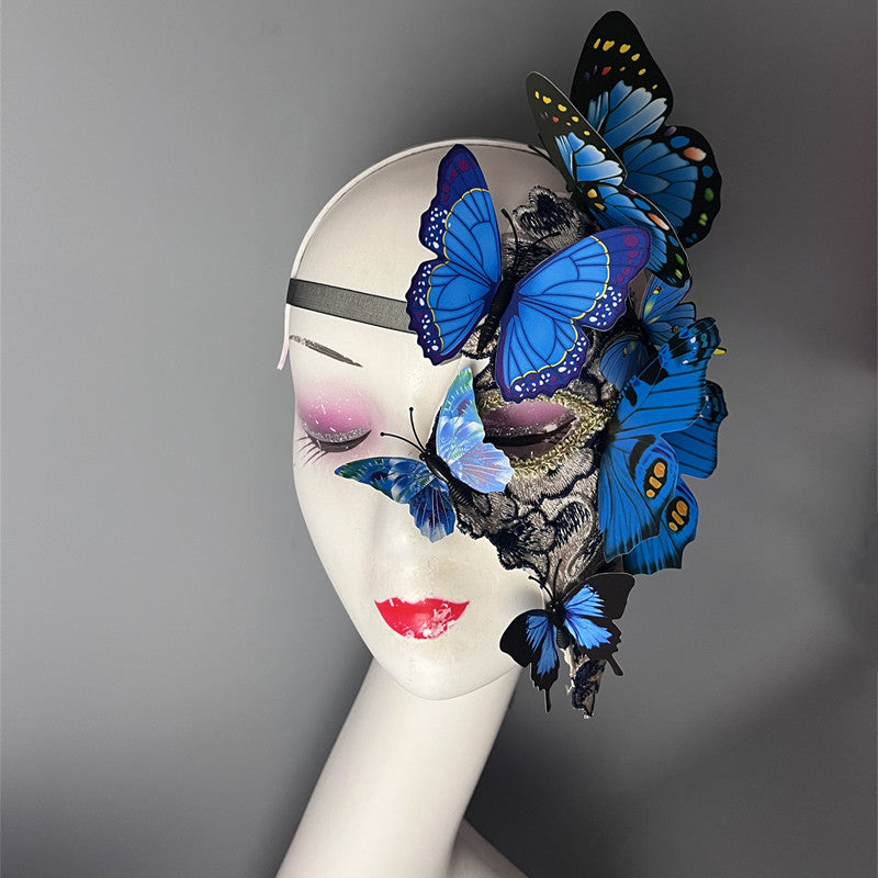 Handmade Fantasy Blue Butterfly Mask and Pretty Masks – Beautiful Masquerade Ball Face Mask with Lace and 3D Butterflies