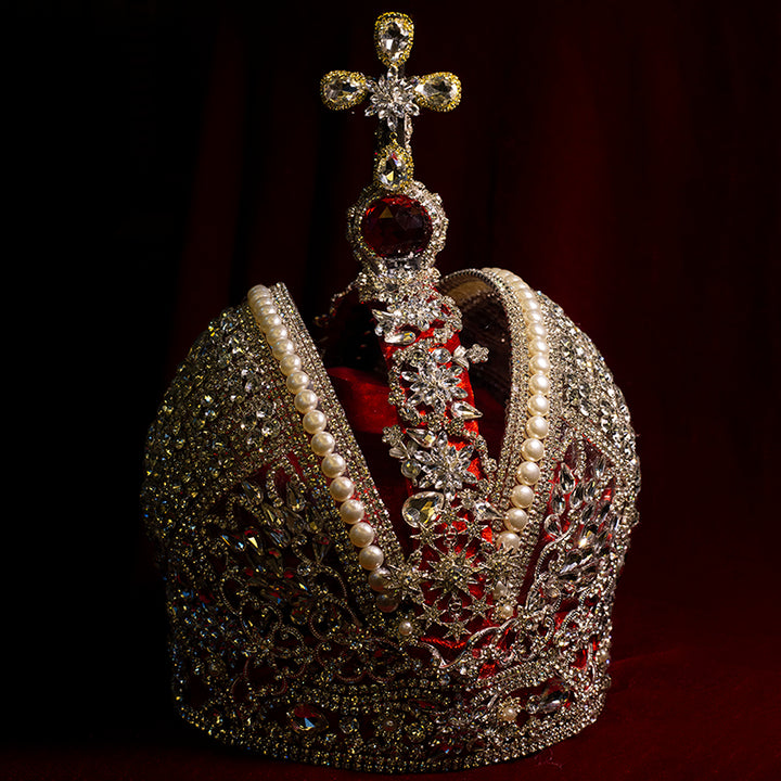 Vintage-Inspired Handmade Baroque Imperial Red Velvet Pearls Crown –  Royal Crown with Pearls and Rhinestones