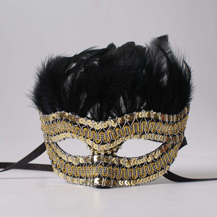 Handmade Baroque Black and Gold Feather Masquerade Mask – Venetian Mardi Gras Mask for Masquerade Ball