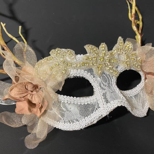 Handmade Fairy Champagne Butterfly Mask – Beautiful Mask Masquerade Ball with Branches and Flowers
