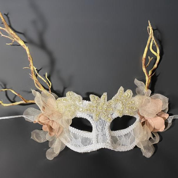 Handmade Fairy Champagne Butterfly Mask – Beautiful Mask Masquerade Ball with Branches and Flowers