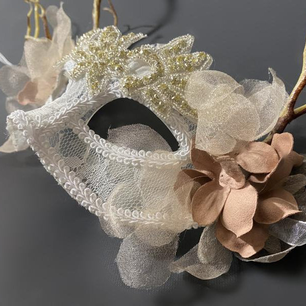 Handmade Fairy Champagne Butterfly Mask – Beautiful Mask Masquerade Ball with Branches and Flowers