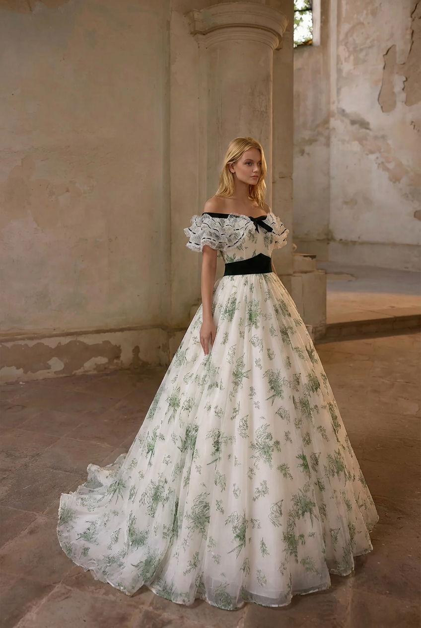 baroque embroidered dress Chiffon Dress - Embroidered Baroque Style