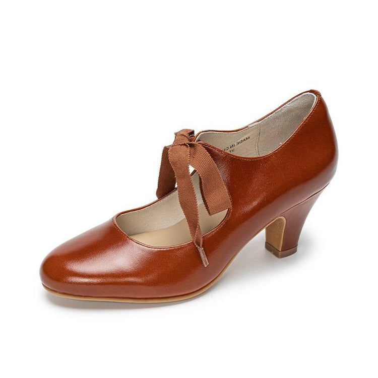 womens vintage dress shoes Handmade 1920s Style Vintage-Inspired Leather Mary Jane Heels US 10.5 (EUR 42) / Brandy