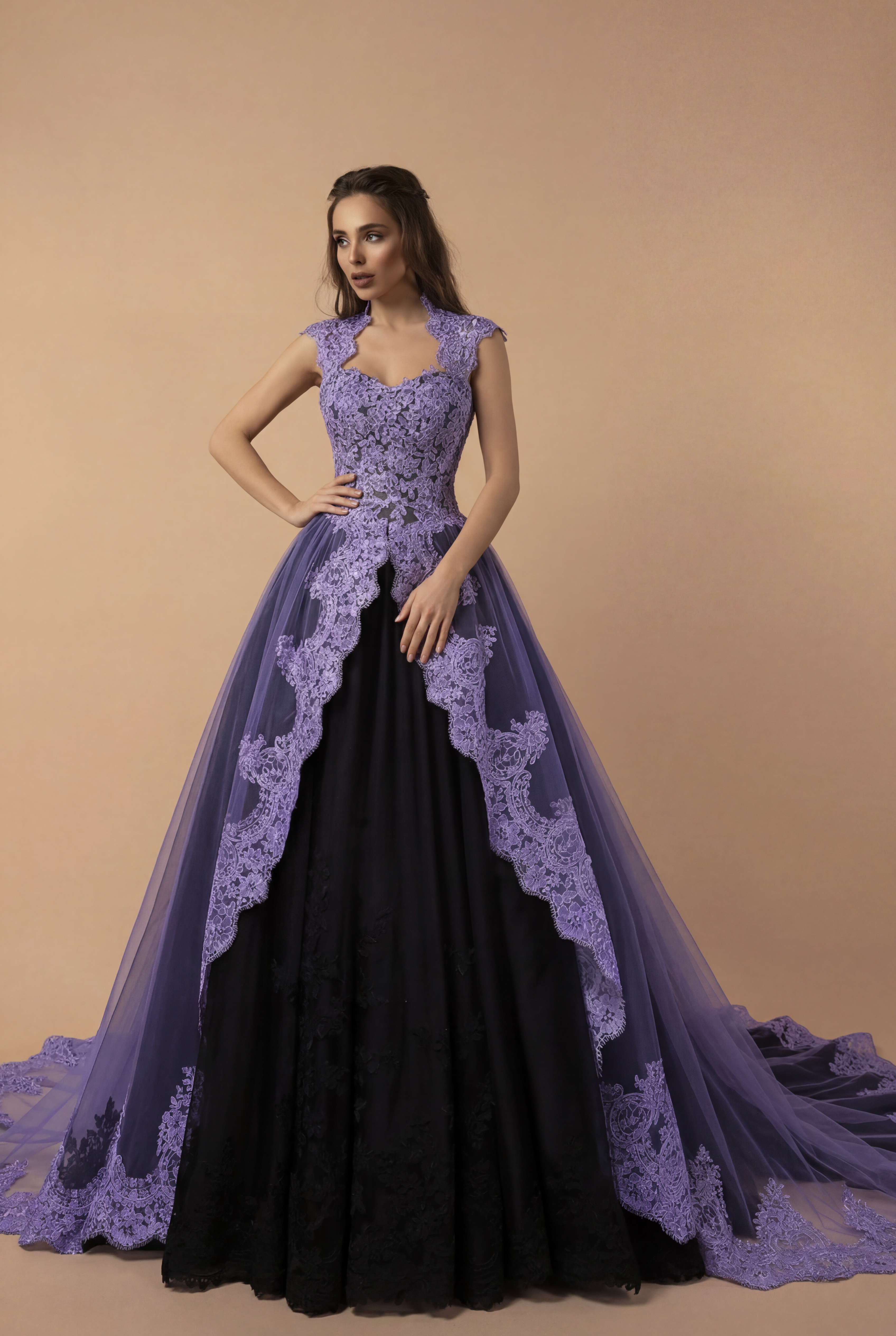open lace back dress Black and Purple Gothic Wedding Dress With Lace Embroidery –  WonderlandByLilian