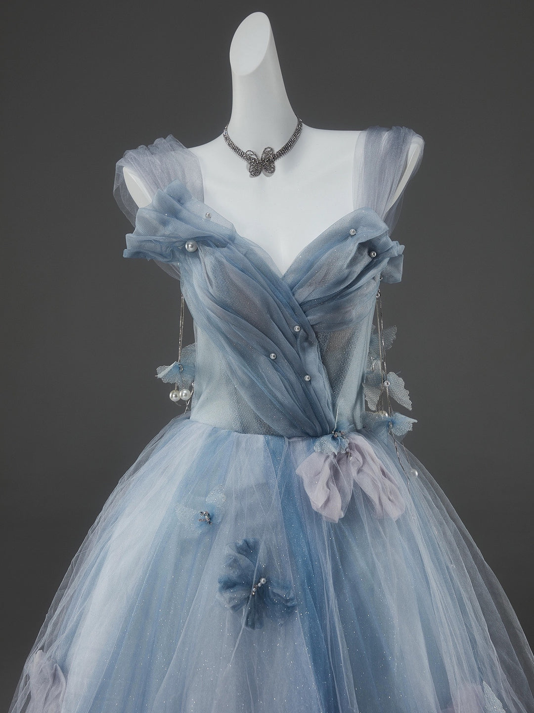 Light Blue Fairy Tale Tulle Gown - Floral Corset Back Wedding Dress Plus Size