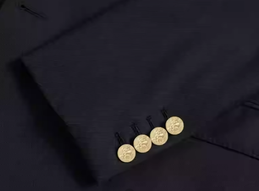 Black Double Breasted Blazer with Gold Button – Slim Fit Wool Suit for Men Plus Size