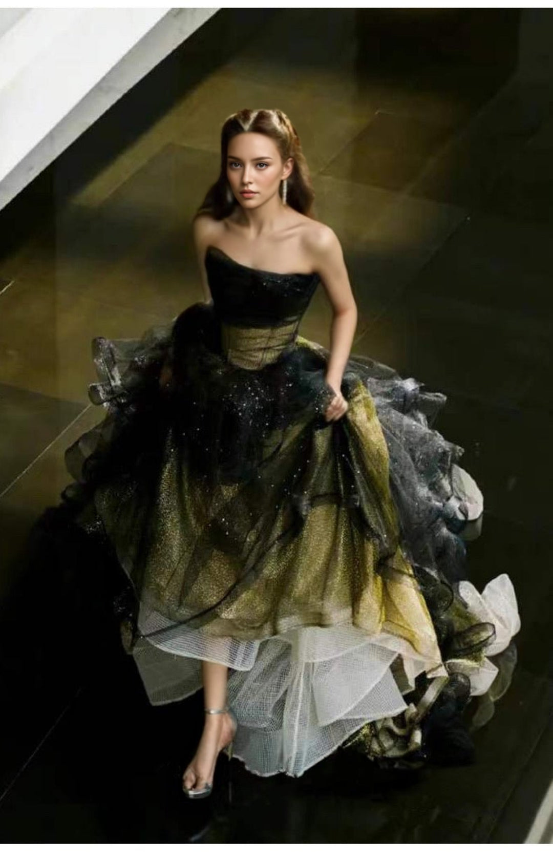 Gothic Dark Fairy Sequined Ball Gown Evening Gown - Strapless Gothic Tulle Wedding Dress Plus Size