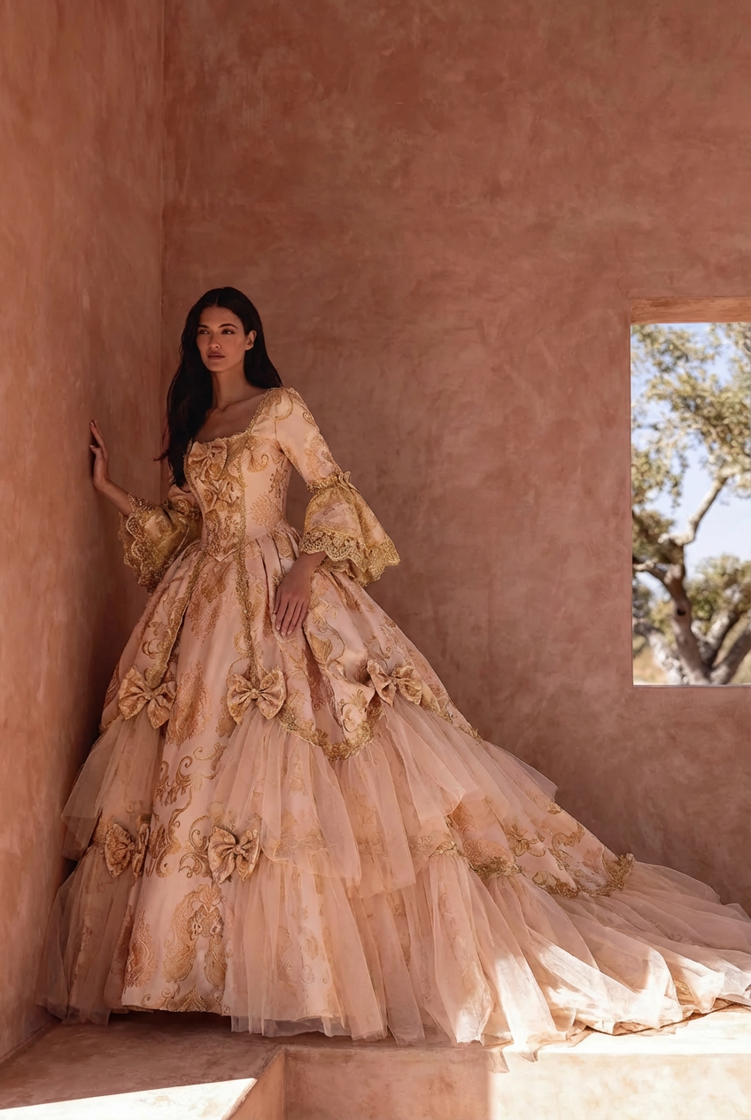 chinese dress ladies Queen Charlotte Gown European Baroque and Rococo Style Golden Dress wi –  WonderlandByLilian