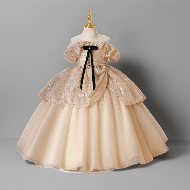 slim fit dress slacks Saprkly Champagne Flower Princess Girl Dress For Kids Birthday Party J783 Yellow / Child-14 main image 0