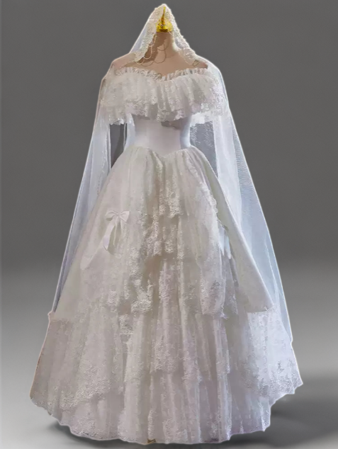 Off the Shoulder Wedding Dress with Ruffle Sleeves and Lace - Tiered Wedding Dress with Corset Back Plus Size