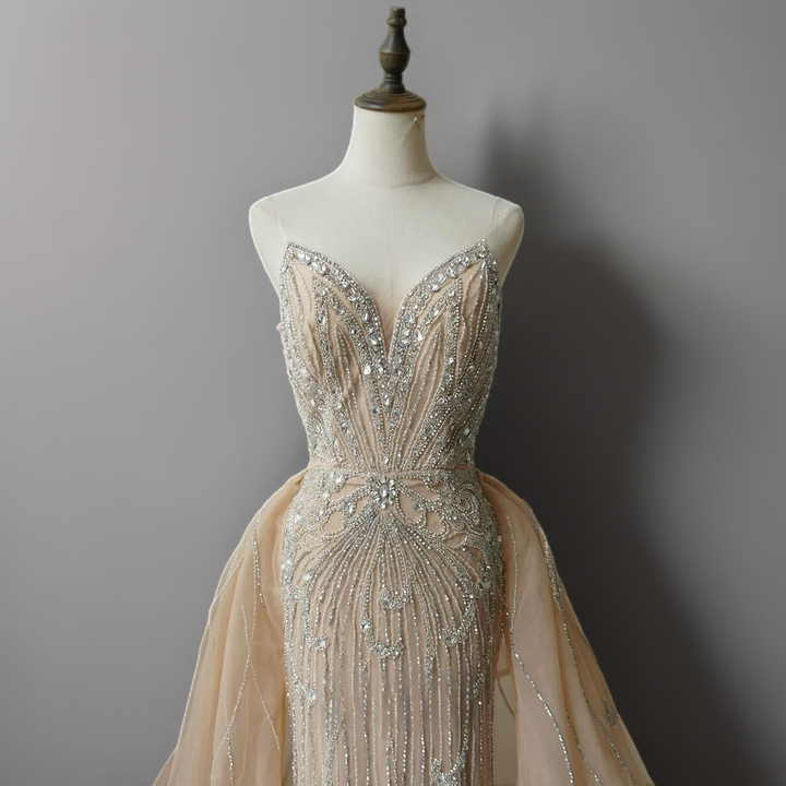 Champagne Sequin Ball Gown with Strapless Sweetheart Bodice – Glitter Maxi Dress Plus Size