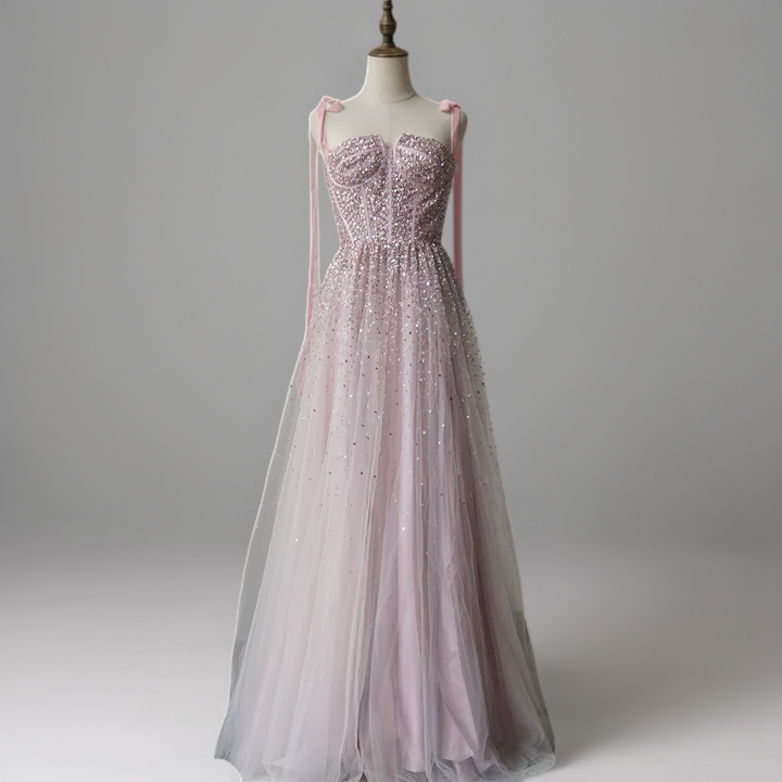 Light Pink Sequin Evening Dress with Corset Bodice – Sparkly Maxi Dress with Corset Back Plus Size
