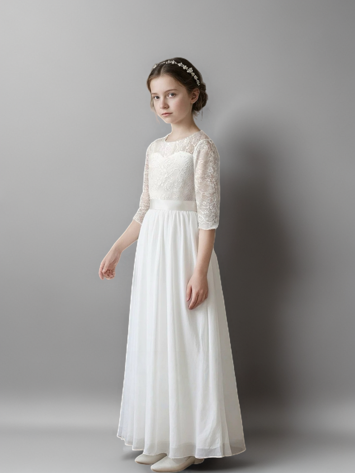 White Lace Half Sleeve Flower Girl Dress – Special Occasion Flower Girl Dress Plus Size
