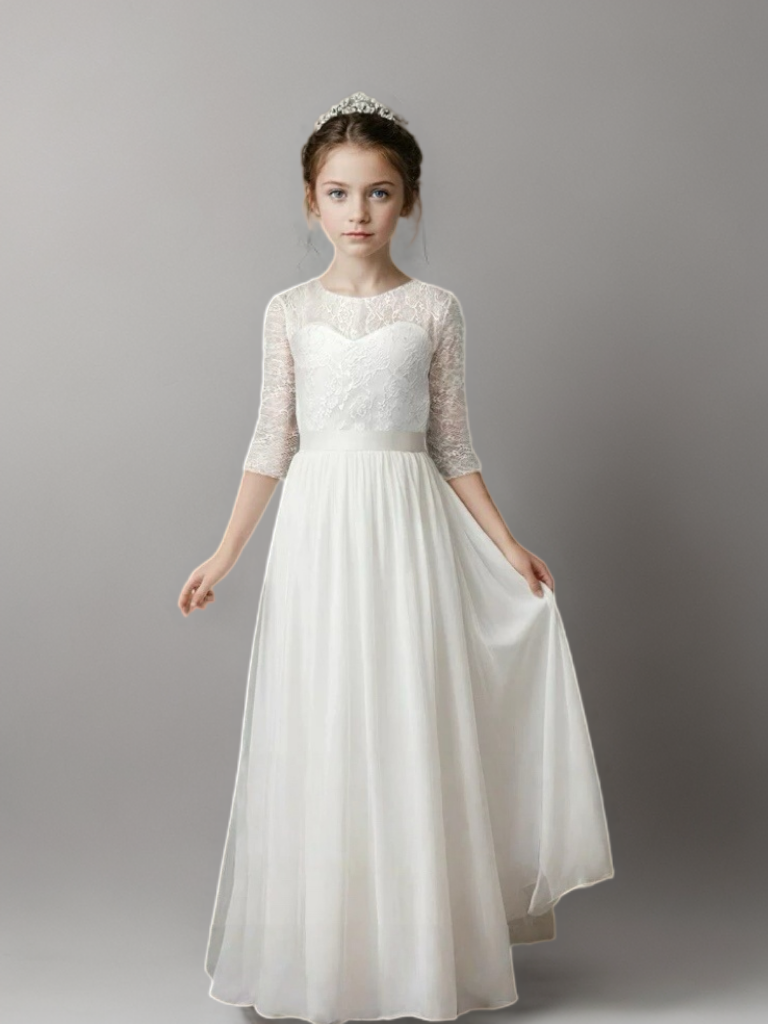 White Lace Half Sleeve Flower Girl Dress – Special Occasion Flower Girl Dress Plus Size