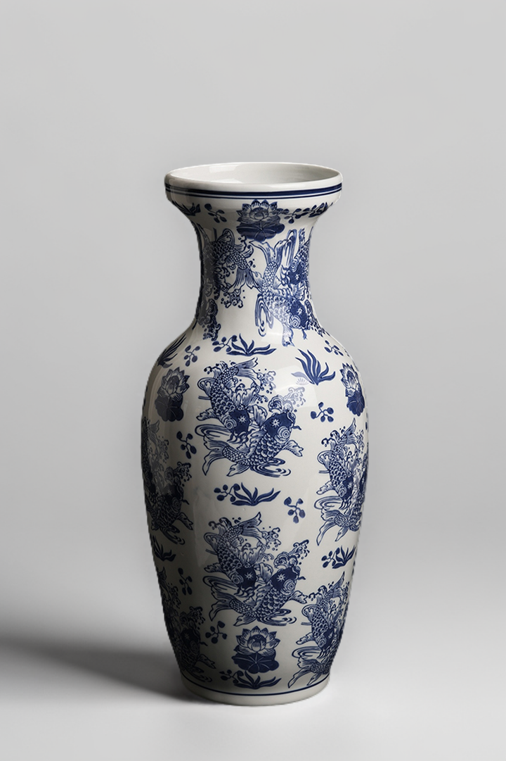 Oriental Handmade Blue and White Handmade Porcelain Vase with Phoenix and Plum Blossom Design