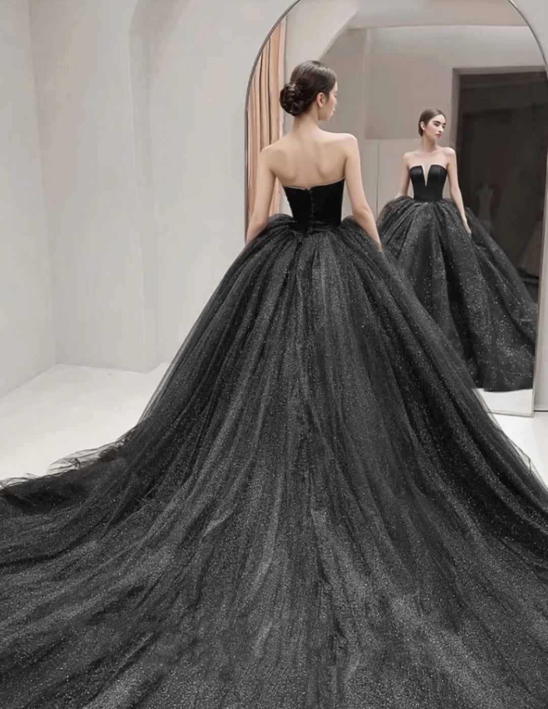 Gothic Off Shoulder Black Deep V-neck Wedding Dress With Train Ball Gown Plus Size