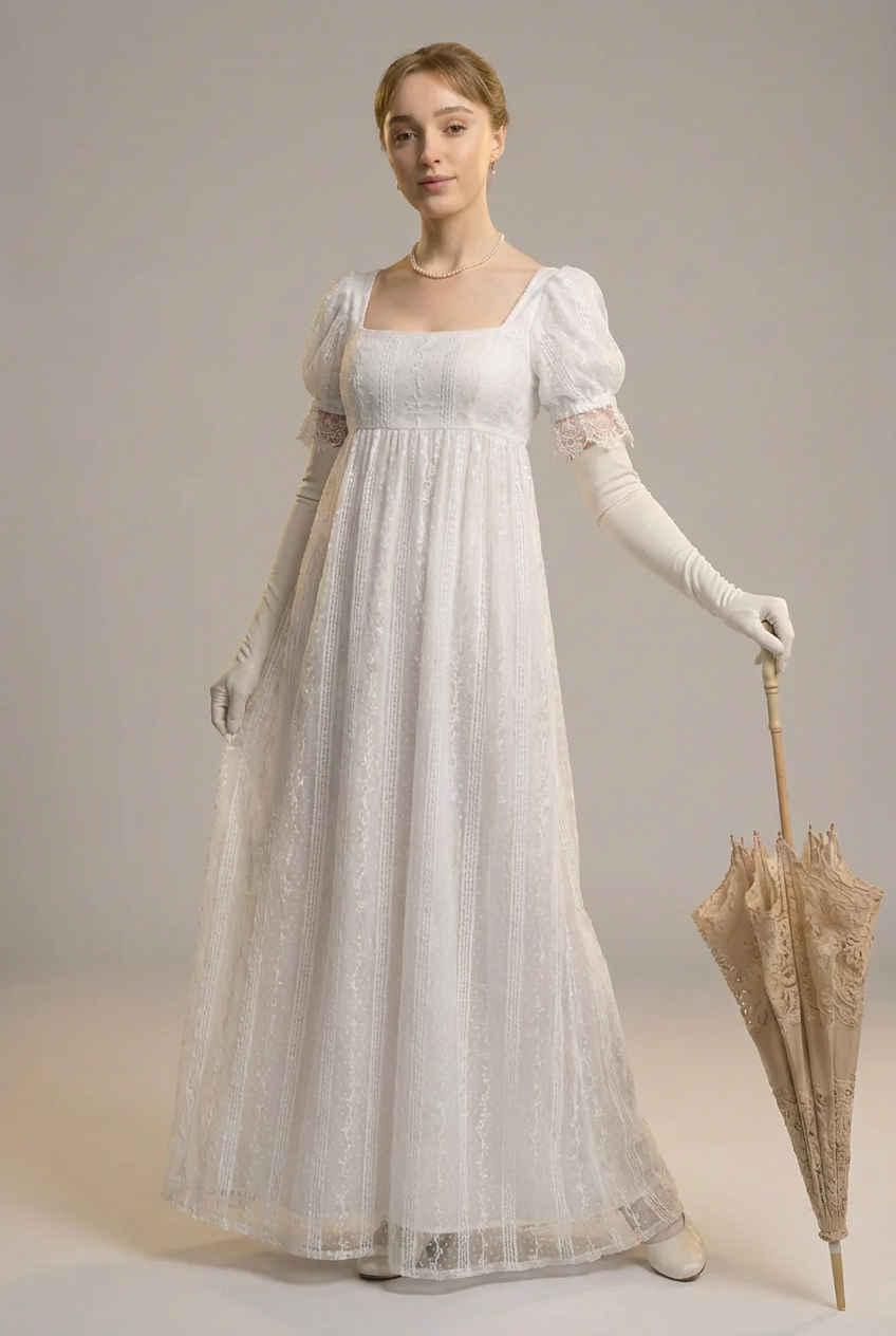 chinese dress ladies Romantic Regency Era White Lace Wedding Dress