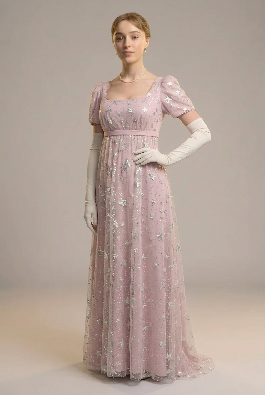 evening dresses brighton Bridgerton Daphne Pink Dress With Star Sequins