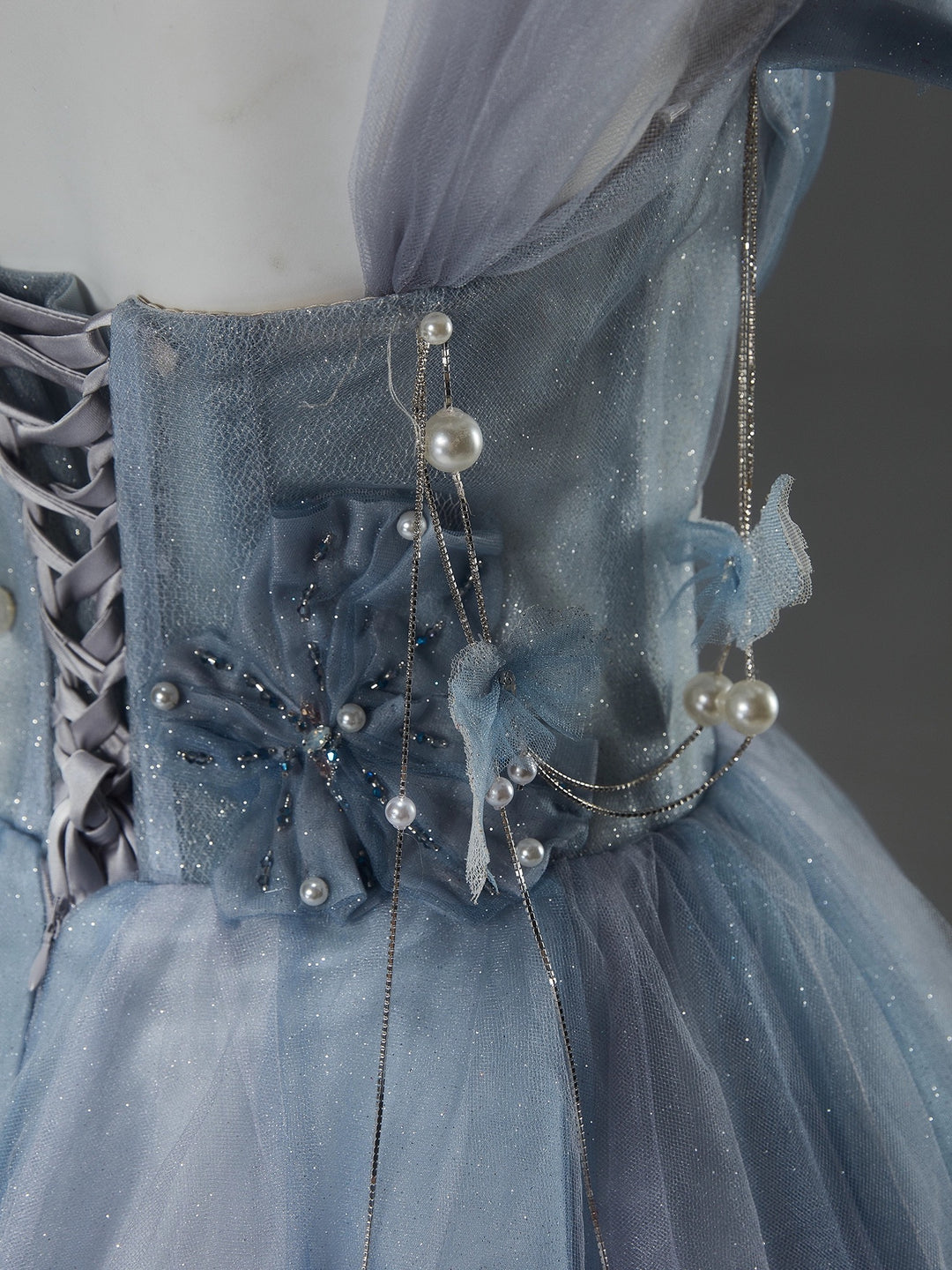 Light Blue Fairy Tale Tulle Gown - Floral Corset Back Wedding Dress Plus Size