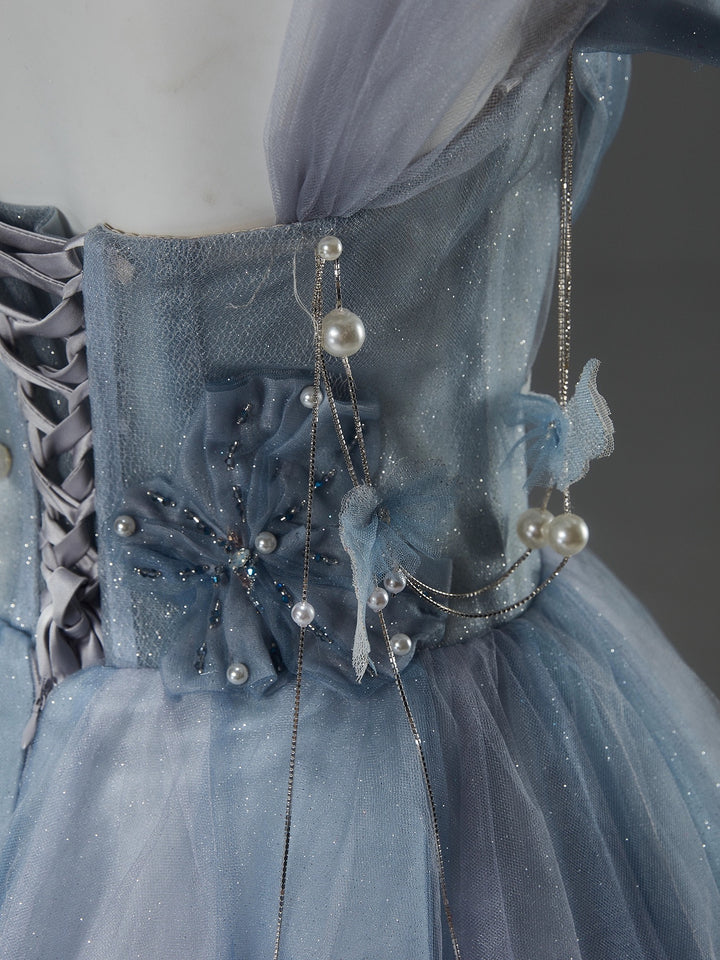Light Blue Fairy Tale Tulle Gown - Floral Corset Back Wedding Dress Plus Size