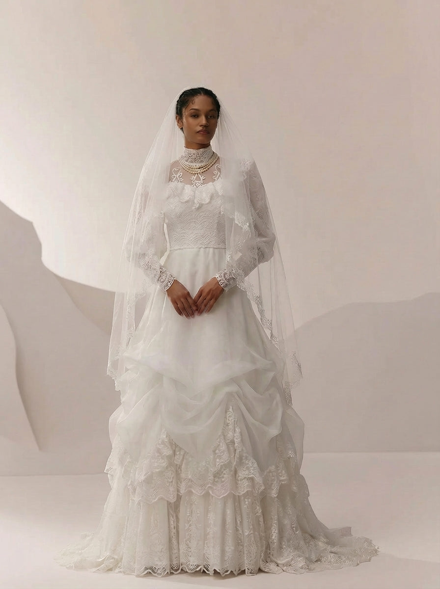 Antique White Modest Wedding Dress - Vintage Wedding Dress