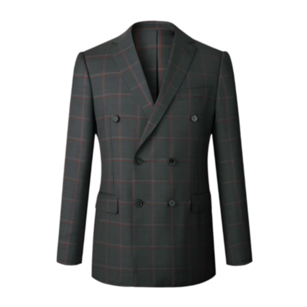 Grey Mens Plaid Suit Blazer - Gray Wool Blazer and Double Breasted Button Plus Size