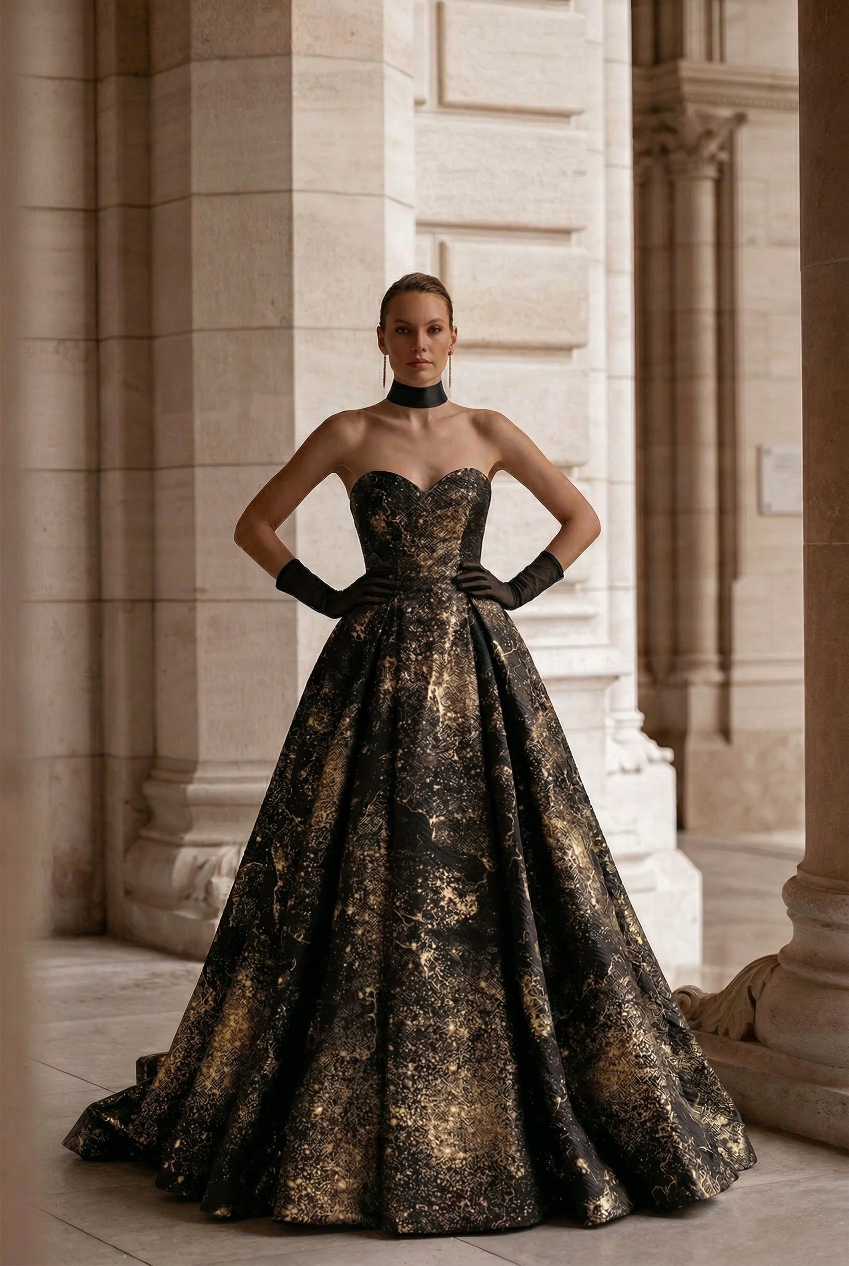 Black And Gold Gothic Wedding Dress With Sequin - Gothic Strapless Bal WonderlandByLilian Black And Gold Gothic Wedding Dress With Sequin - Gothic Strapless Bal WonderlandByLilian
