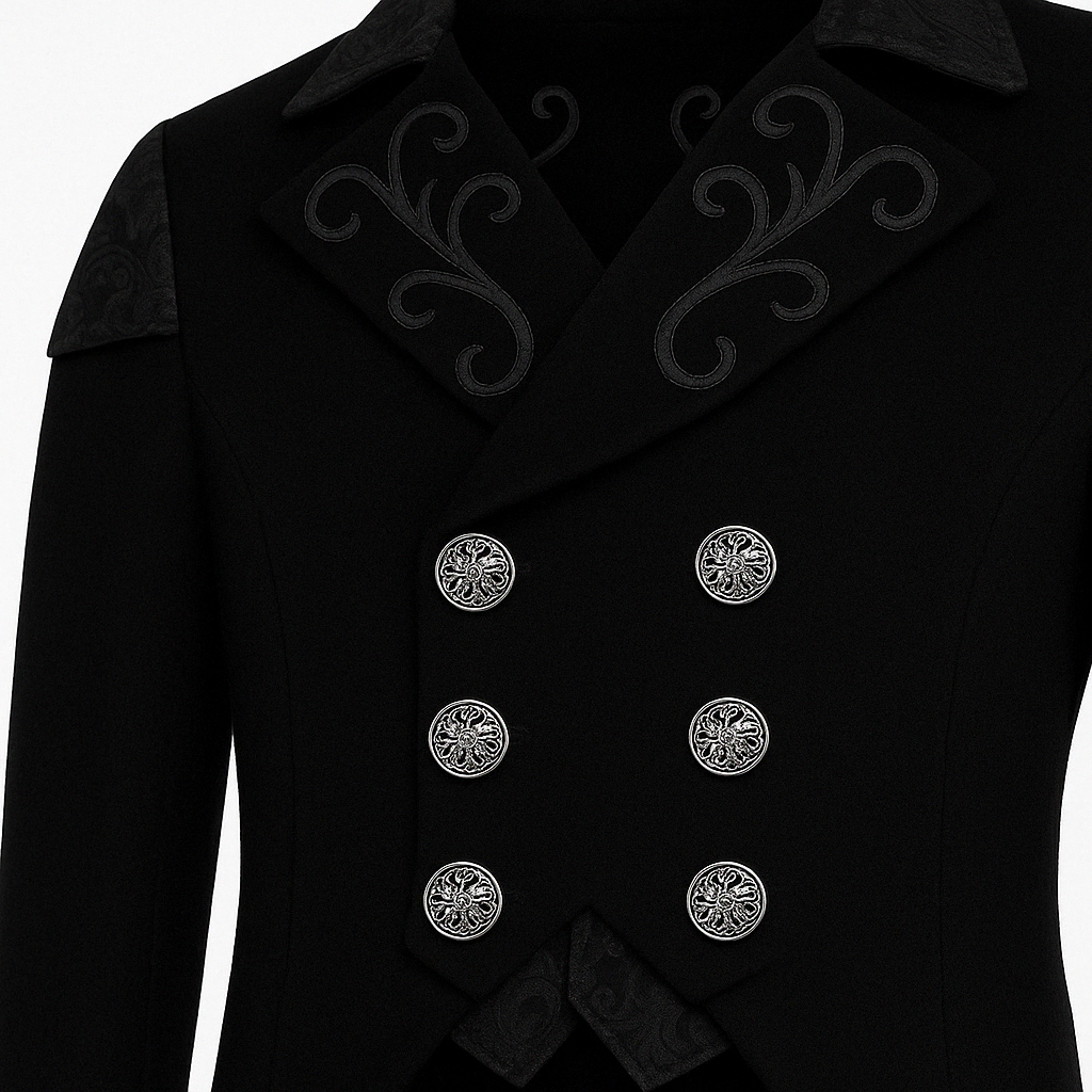 Victorian Style Black Burgundy Tailcoat - Gothic Vampire Velvet Jacquard Suit with Embroidery and Velvet Jacket -Plus Size
