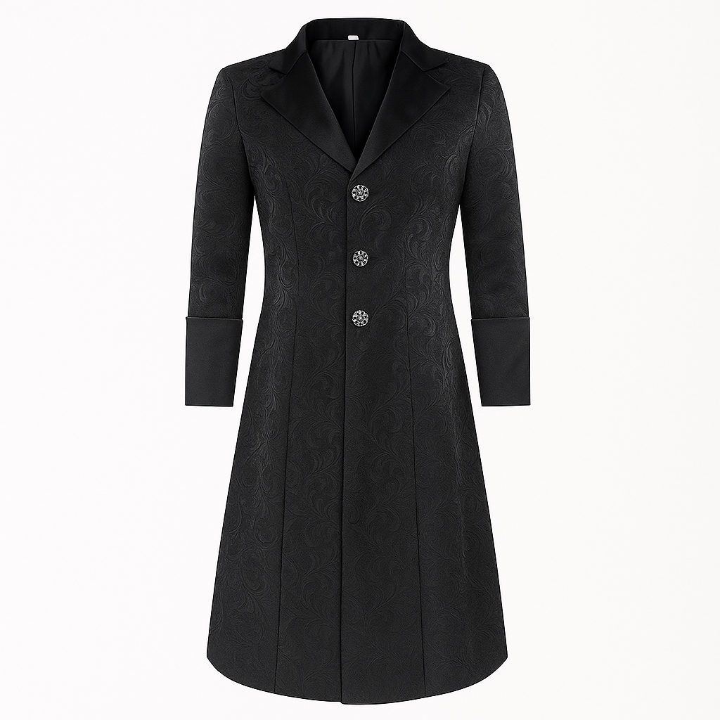 Steampunk Jacquard Black Coat Gothic Men Long Black Plus Size-Plus Size