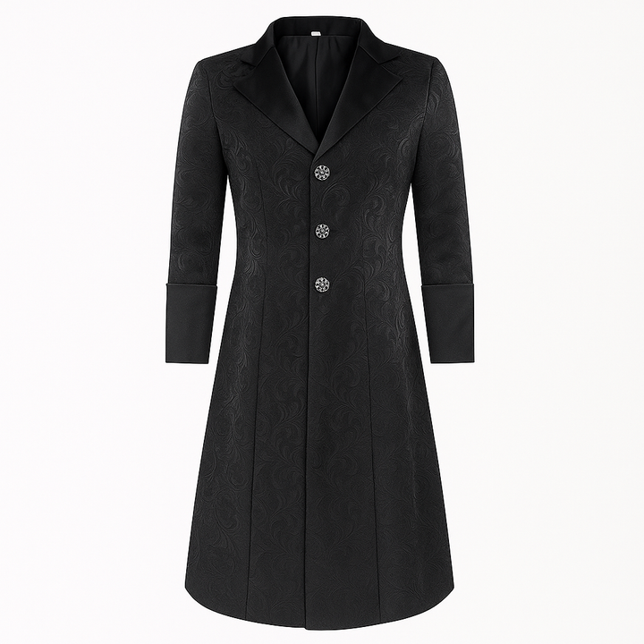 Steampunk Jacquard Black Coat Gothic Men Long Black Plus Size-Plus Size