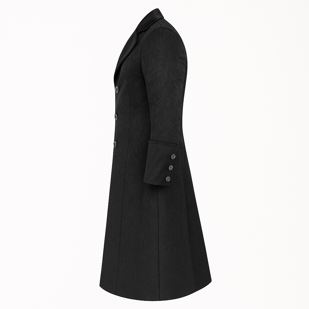 Steampunk Jacquard Black Coat Gothic Men Long Black Plus Size-Plus Size