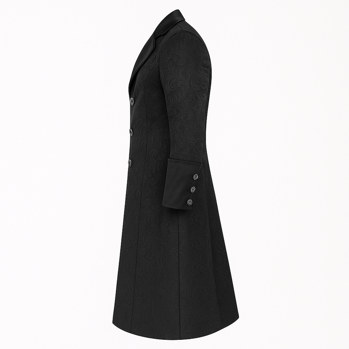 Steampunk Jacquard Black Coat Gothic Men Long Black Plus Size-Plus Size